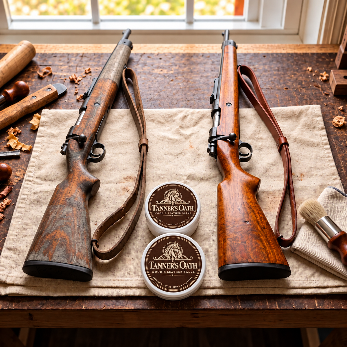 Before and after: grey rifle stock and revived rifle stock