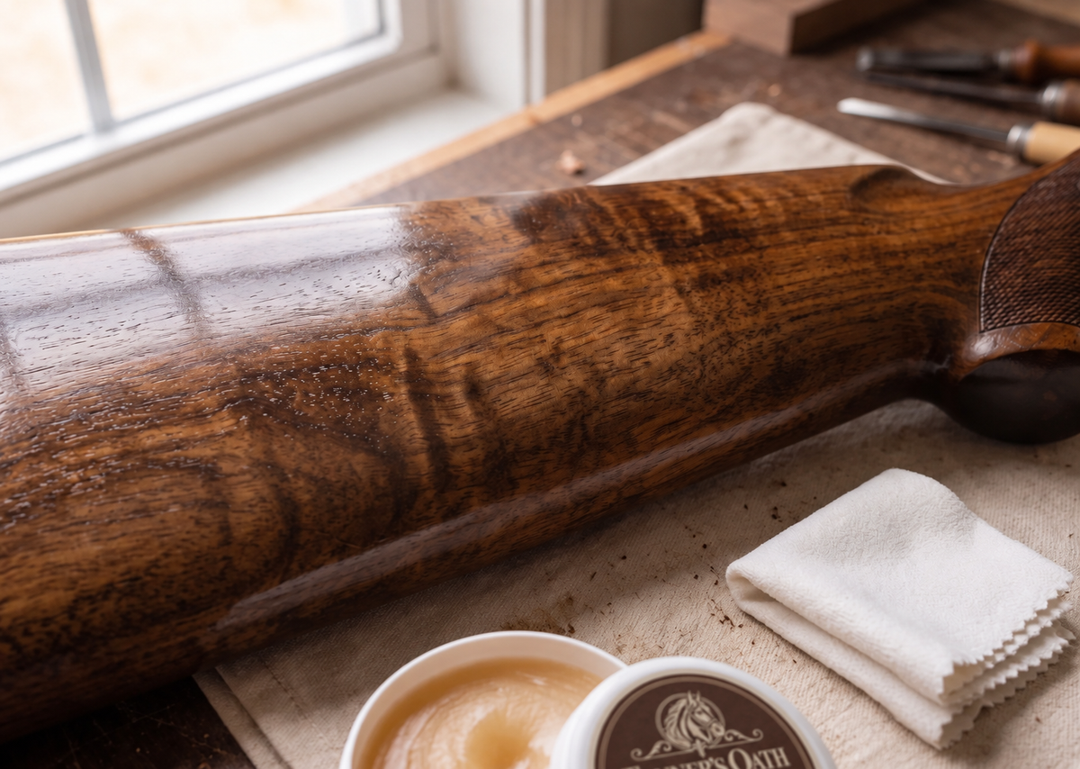 Close-up of walnut grain after buffing