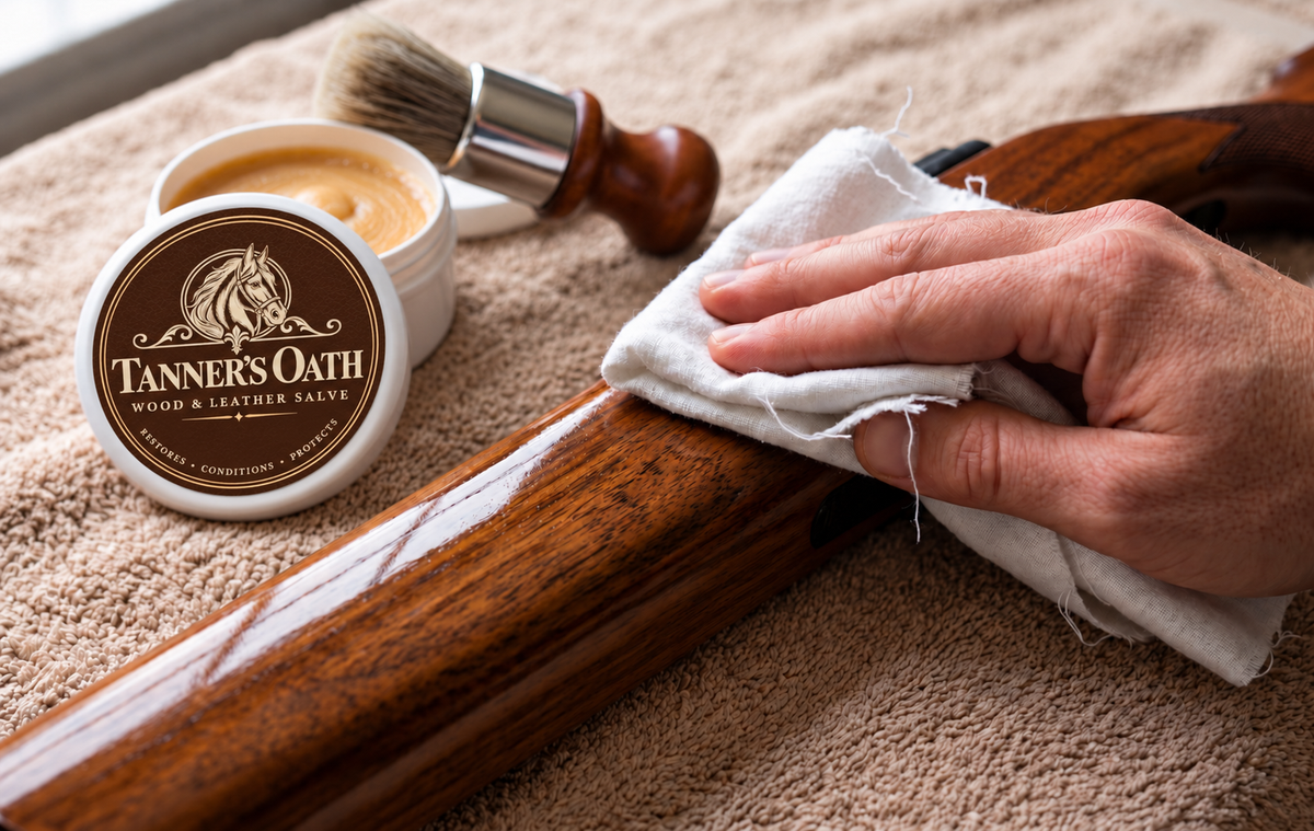 Buffing the stock dry with a cloth