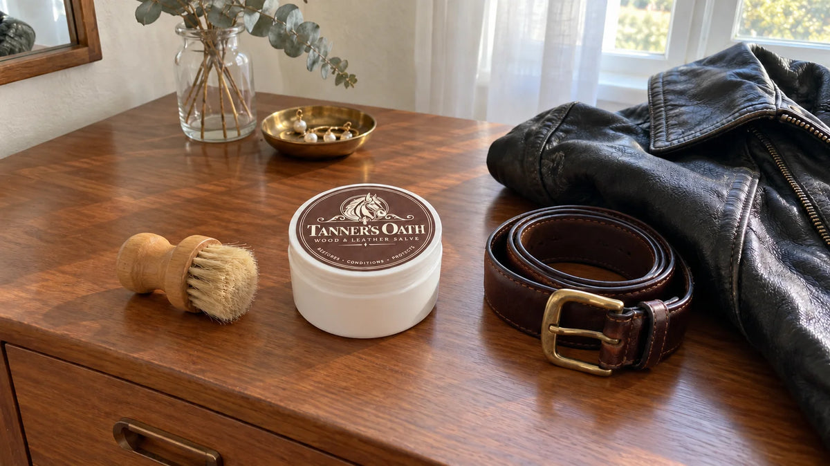 Tanner's Oath jar with free brush and wipes