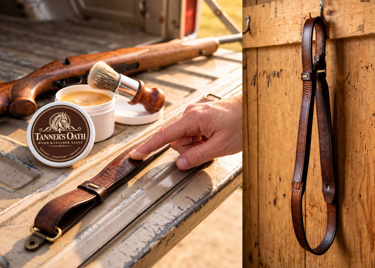 The sling conditioned on a tailgate, then hung overnight off the rifle
