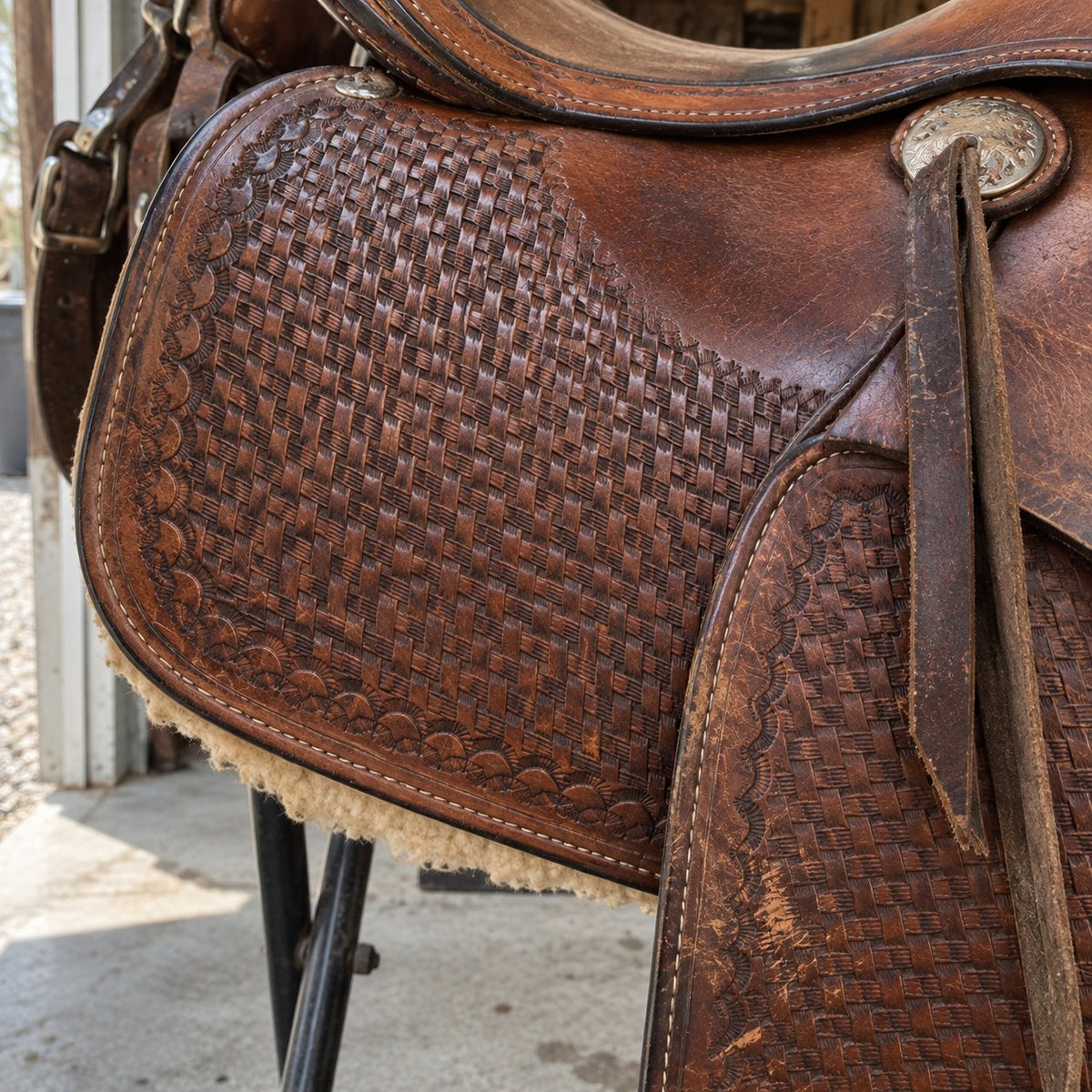 Close-up of saddle tooling after buffing