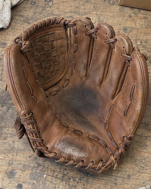 Illustration: A fielder's glove on a workbench, after
