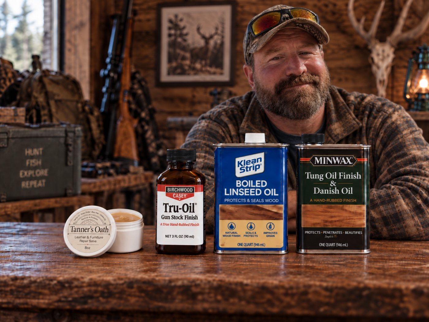 The author at his bench with the four stock treatments in front of him