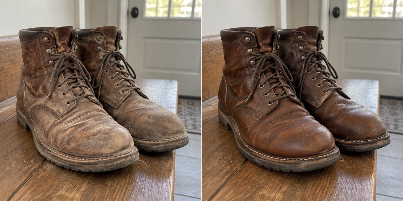 Leather boots, before and after