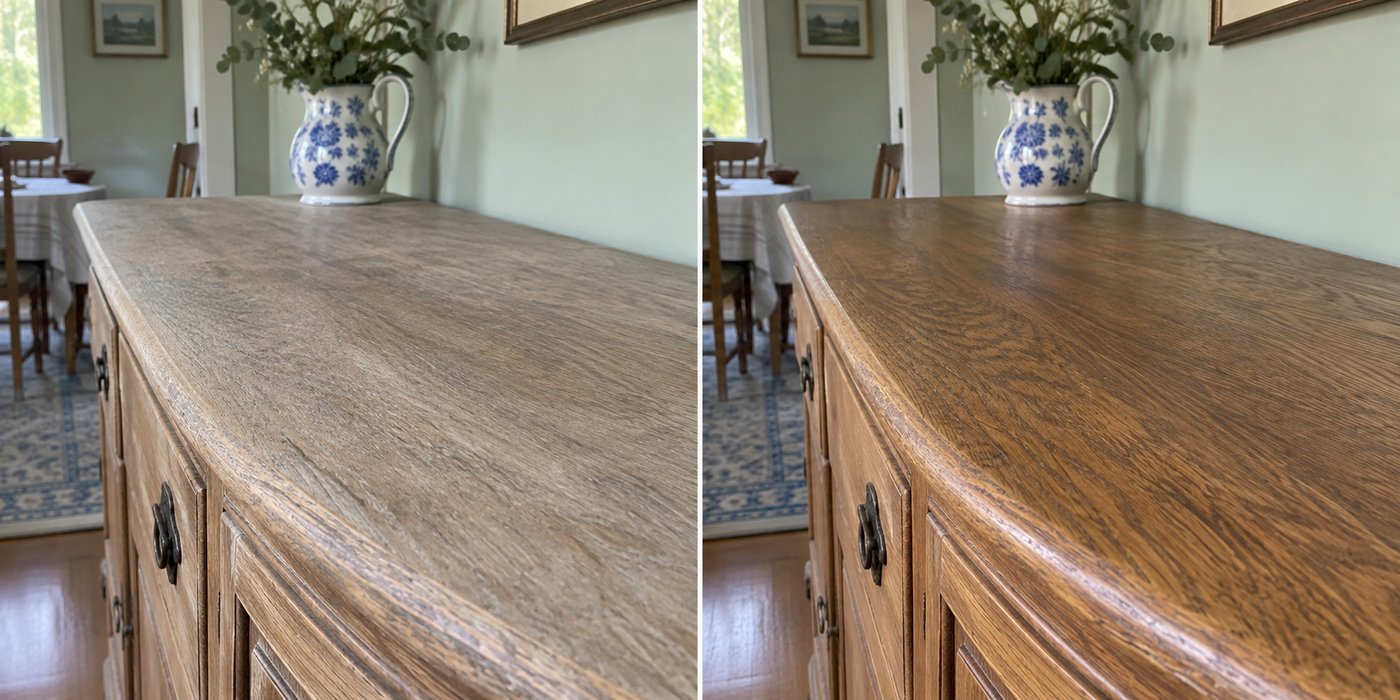 Grey, dried-out sideboard top