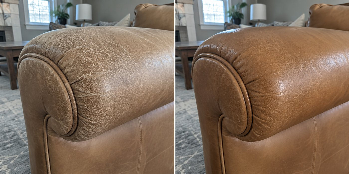 Dry, creased leather sofa arm