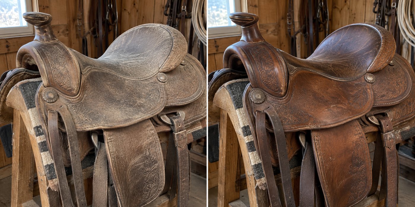 Saddle, before and after