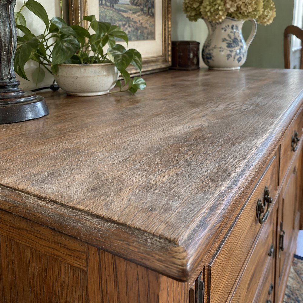 Grey, dried-out wood on an old sideboard
